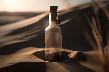 Message in a bottle in the desert, shallow depth of field.の素材