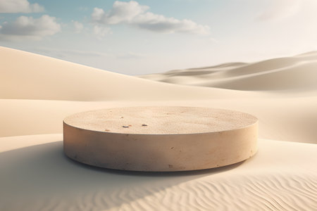 3d render of empty round podium in the desert with sand dunesの素材
