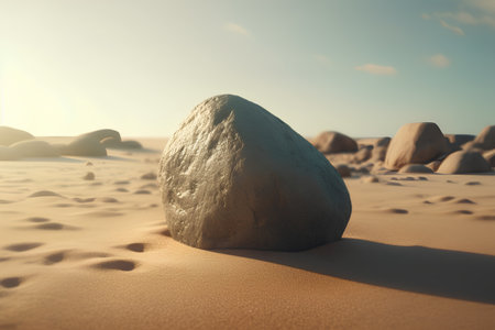 Stone in the desert. 3d render. Conceptual image.の素材