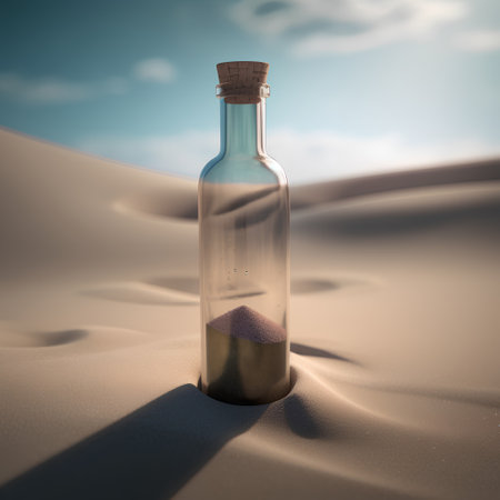 Message in a bottle in the desert. 3d render illustration.の素材