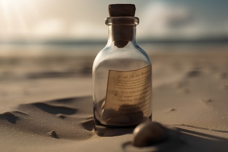 Message in a bottle on the beach, shallow depth of field.の素材