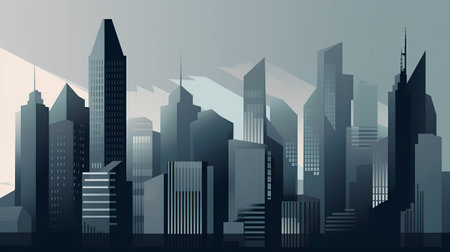City skyline with skyscrapers. Urban landscape. Vector illustration.の素材