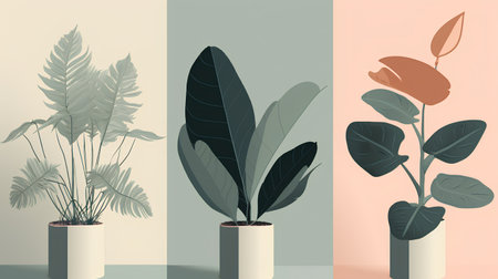 Set of tropical plants in pots. Vector illustration in flat style.の素材