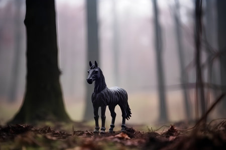 Horse in the forest in foggy day. 3d renderingの素材
