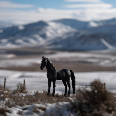 Horse in the snow in the mountains. 3d rendering.の素材