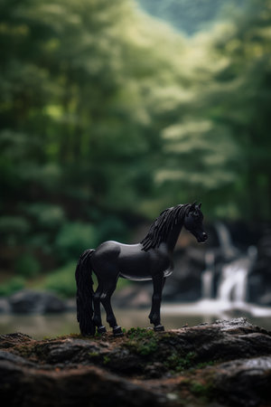 Horse statue in the forest. 3D illustration. Selective focus.の素材