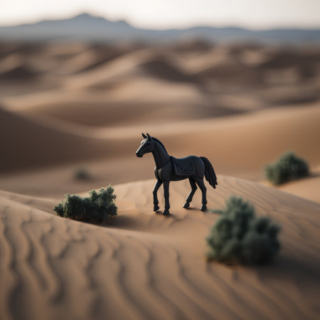 Horse in the desert. 3d render. Vintage style.の素材