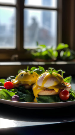 Eggs benedict with hollandaise sauce and spinachの素材