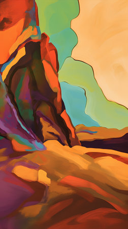 Desert landscape. Colorful abstract background. Hand-drawn illustration.の素材