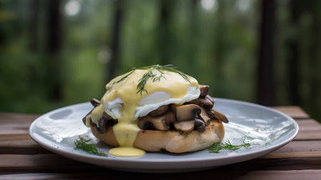 Eggs benedict with mushrooms and hollandaise sauceの素材