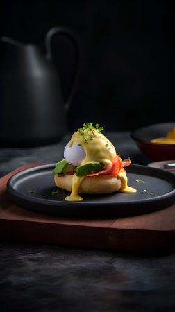 Egg benedict with poached egg and hollandaise sauceの素材