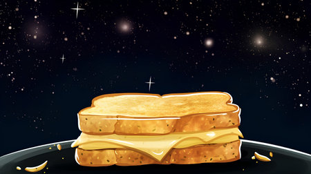Illustration of a sandwich with cheese and honey on a dark backgroundの素材