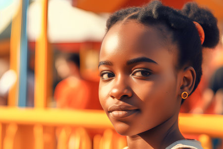 Portrait of a beautiful african american woman on the playgroundの素材
