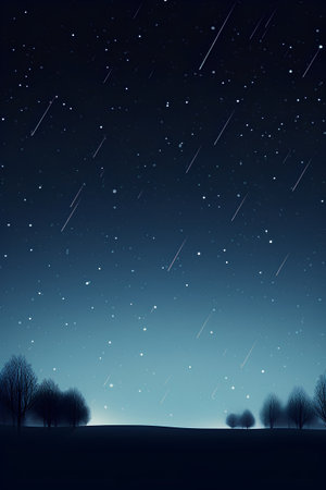 Night sky with stars and falling snowflakes. Vector illustration.の素材