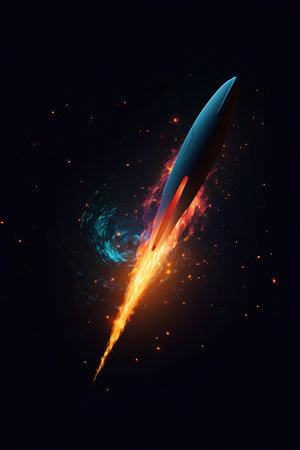 Space rocket with fire in space. Vector illustration. Eps 10.の素材
