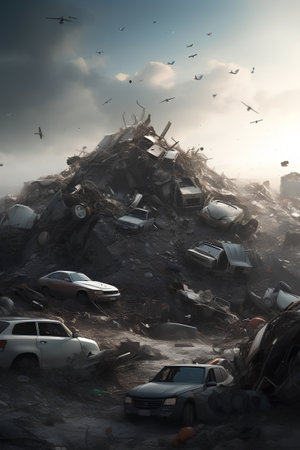 Aerial view of a large pile of garbage in a landfill.の素材