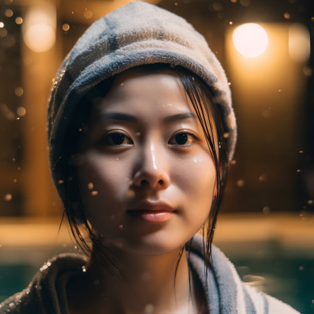 Portrait of beautiful asian woman in winter time. Snowfall.の素材