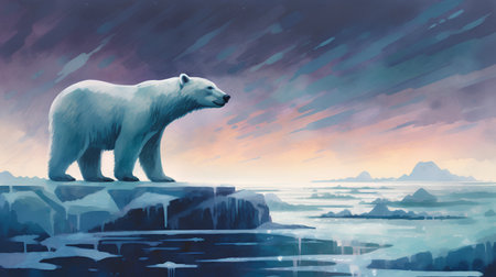 Polar bear on the rocks. Watercolor illustration. Digital painting.の素材