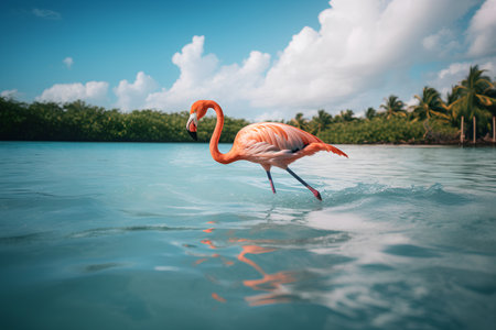 Flamingo in the lagoon of the caribbean sea.の素材