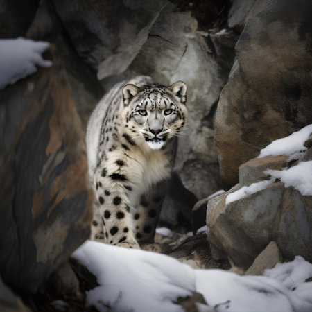 Snow leopard (Panthera uncia) in the snowの素材