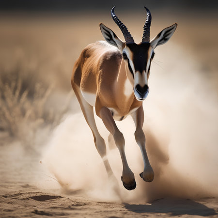Impala antelope running in dust, Etosha National Park, Namibiaの素材