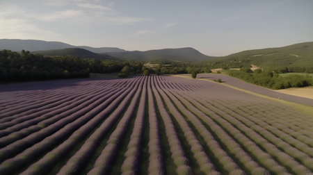 Aerial view of lavender fields in Provence, Franceの素材