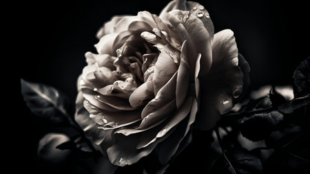 Beautiful roses on a black background. Monochrome image.の素材