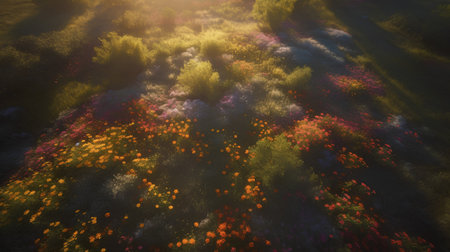 Colorful autumn forest. Computer generated abstract fractal artwork for creative art,design and entertainmentの素材