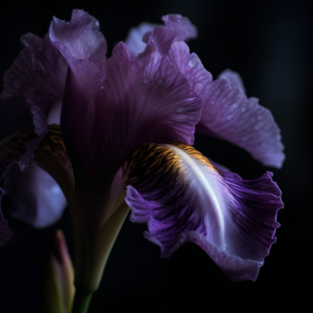 Purple iris flower on a black background. Close-up.の素材