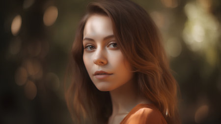 Portrait of a beautiful young woman with long brown hair. Beauty, fashion.の素材