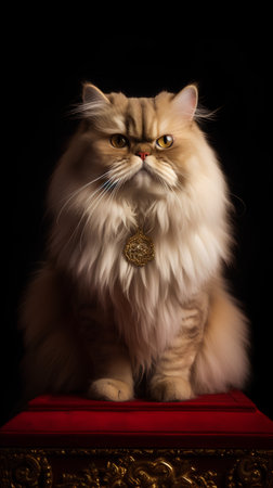 Persian cat with a book on a black background. Studio shot.の素材