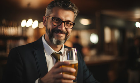 Portrait of a handsome mature man holding a glass of beer.の素材