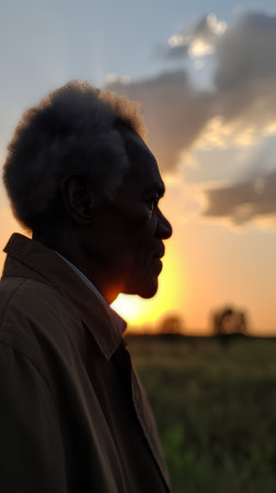 Portrait of a young african american man at sunset.の素材