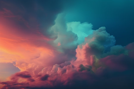 Colorful sky with clouds at sunset. 3d render illustration.の素材