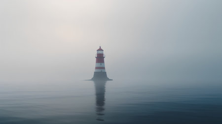Lighthouse in the fog on the sea. 3d render.の素材