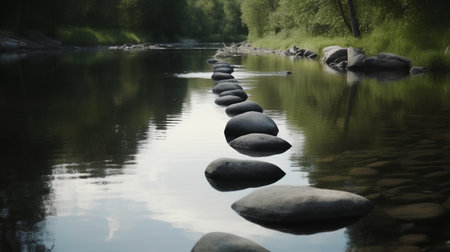 Pebbles on the bank of a river in the forest.の素材