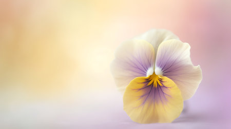 Viola tricolor flower on pastel background with copy spaceの素材