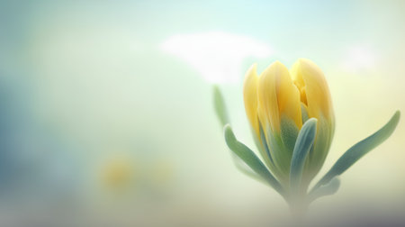 Yellow tulip flower on blurred background with copy space for your textの素材