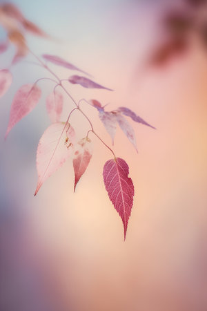 Autumnal background with multicolor leaves and blurred bokehの素材