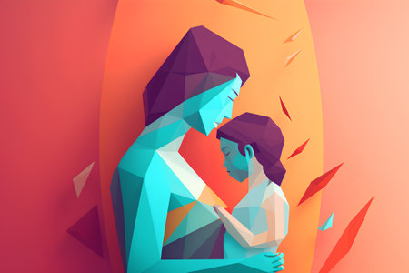 Polygonal illustration of a man and woman hugging each other.の素材