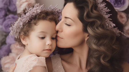 Portrait of beautiful mother with little daughter. Happy family concept.の素材