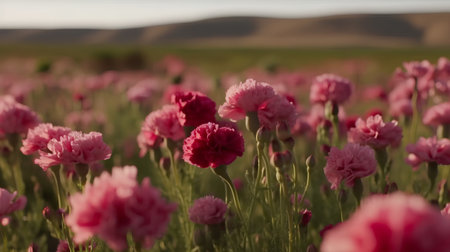 Field of pink flowers, Papaver somniferum, close upの素材