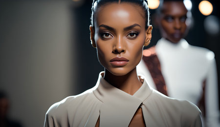 Fashion portrait of a beautiful african american woman with dark skin.の素材