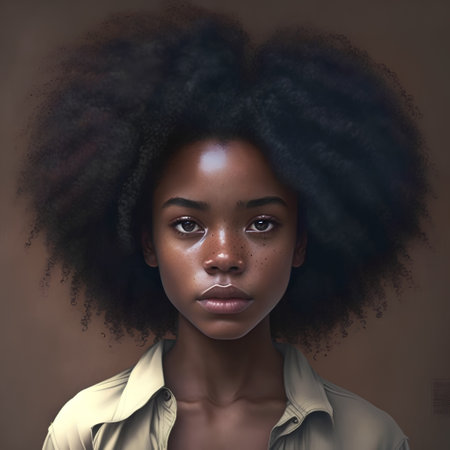 Portrait of a beautiful young African American woman with afro hairstyleの素材