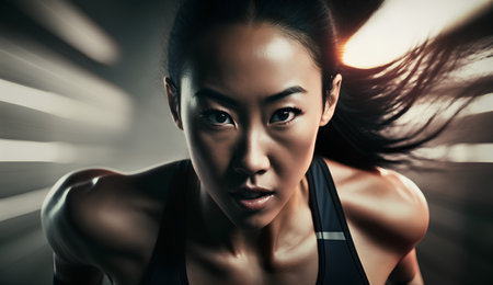 Portrait of a beautiful sporty asian woman looking at cameraの素材