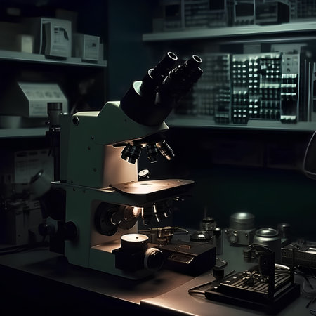 Microscope in the laboratory, science research and development, 3d renderの素材