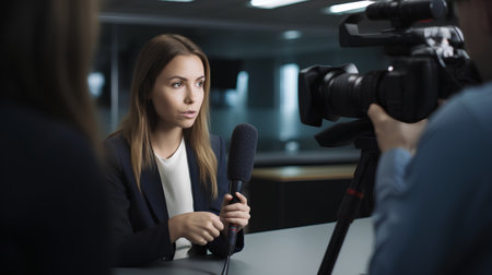 Female journalist interviewing a candidate for a job interview, focus on the womanの素材