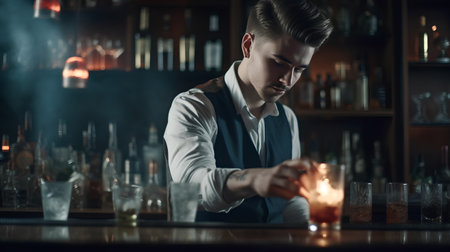 Portrait of a handsome young man working as a bartender in a nightclub.の素材