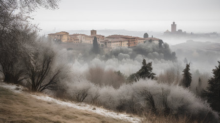 Panoramic view of San Gimignano in winter, Tuscany, Italyの素材