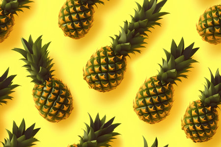 Seamless pattern with pineapples on yellow background. Vector illustration.の素材